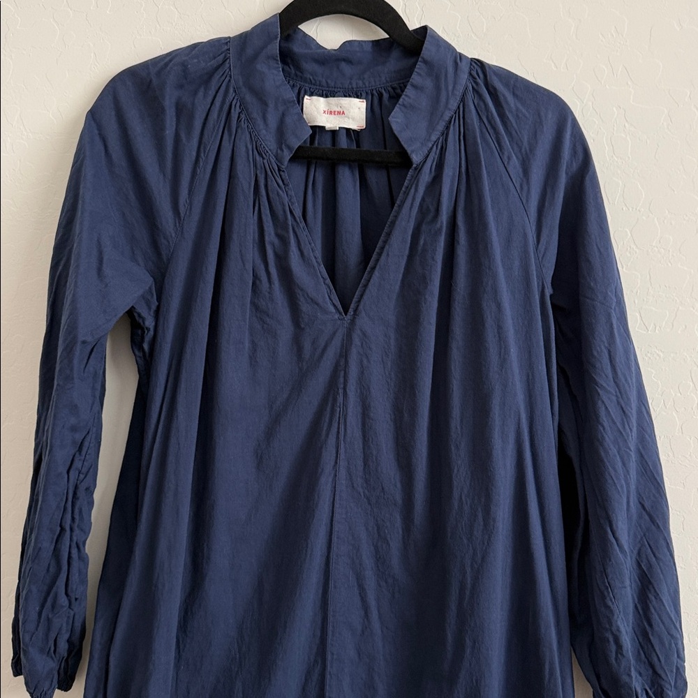 xirena mandarin collar V neck tunic dress navy Sz XS - Picture 4 of 11